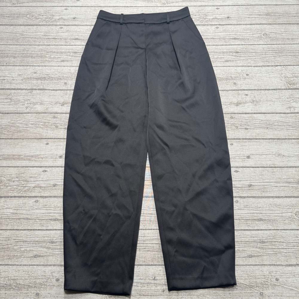 NEW Zara Dress Pants Womens XS Black Pleated Satin High Rise Balloon Leg Relaxed